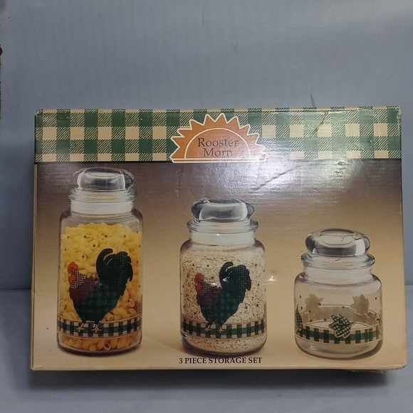 3 PIECES ROOSTER MORN STORAGE JAR SET - Picture 3 of 4